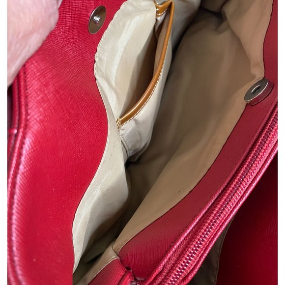 KR Womens Red Faux Leather Double Handle Large Purse and Outside Zip Pocket - Picture 3 of 9